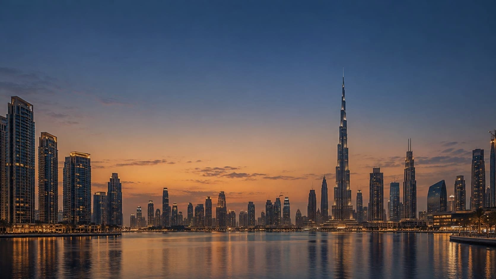 Horizonte de Dubai ao pôr do sol Horizonte de Dubai ao pôr do sol