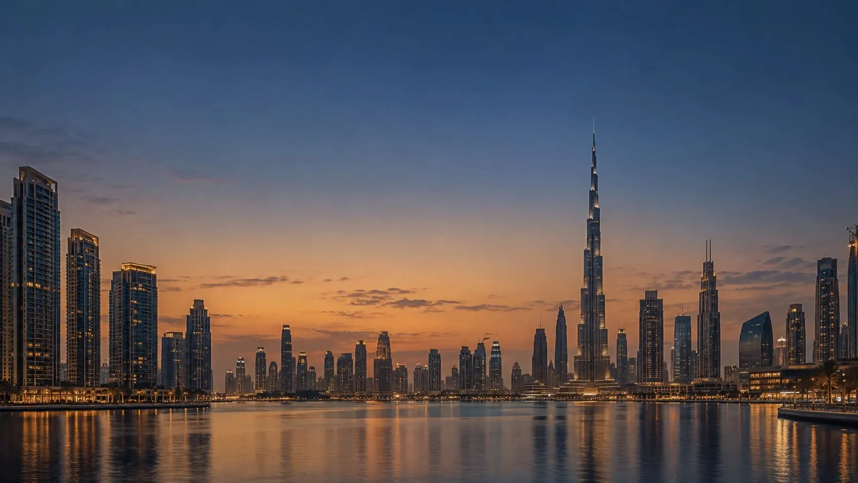Horizonte de Dubai ao pôr do sol Horizonte de Dubai ao pôr do sol
